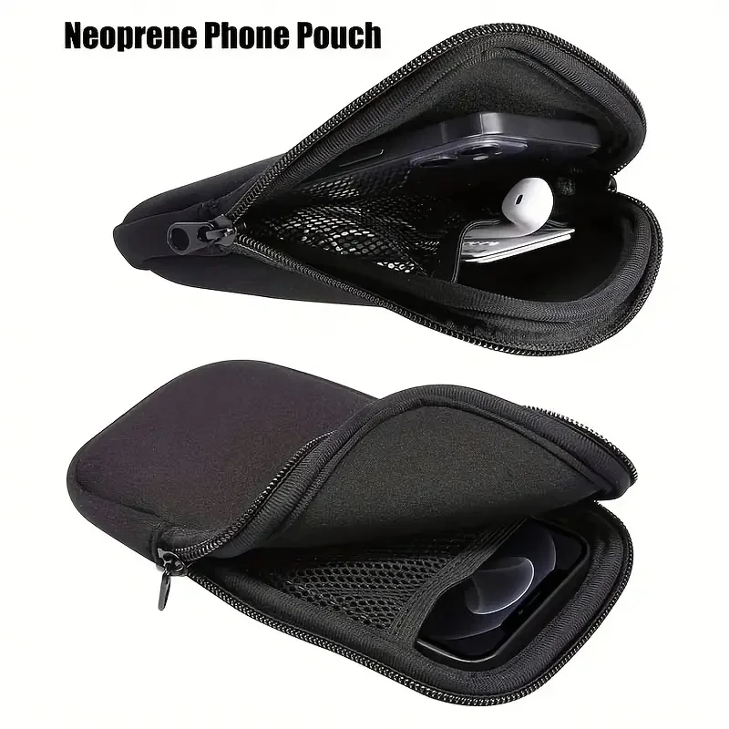 Neoprene Zipper Phone Pouch - Protective Sleeve Case for Various Smartphone Models, Black Travel Portable Storage Bag thumbnail 3