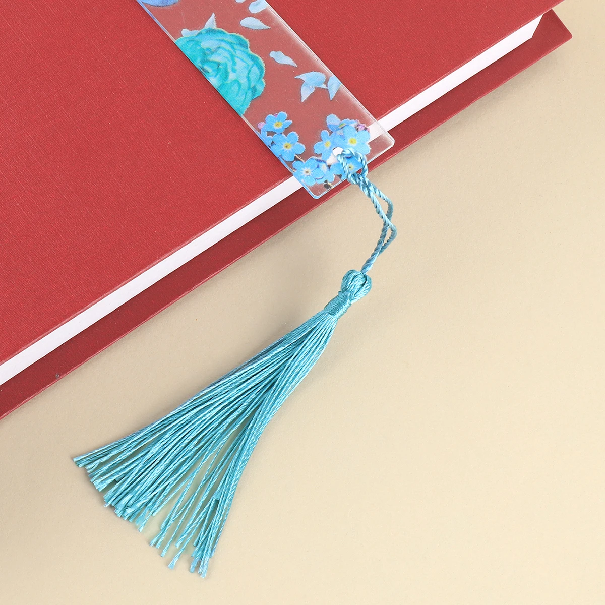 Acrylic transparent bookmark with tassel, multicolor floral pattern reading aid, page marker bookmark for books, school supplies thumbnail 6