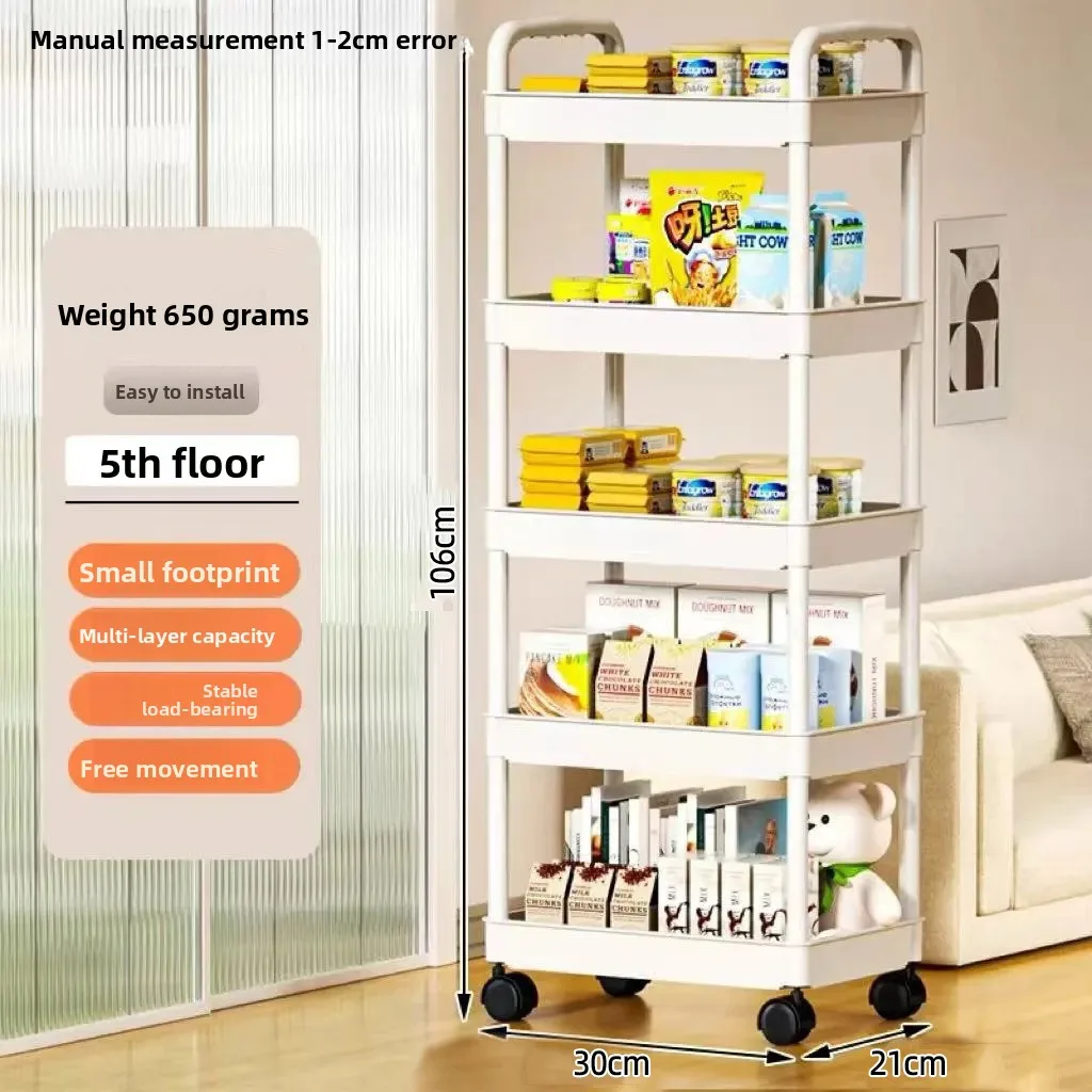 5-layer Kitchen Storage Shelf,mobile Trolley,floor Standing Multi-layer Storage Rack,For Bookshelf,snacks, fruits and Vegetables thumbnail 5