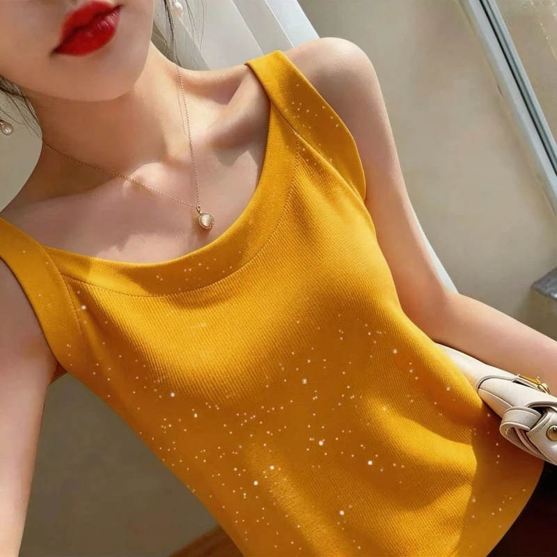 Women Clothing Ice Silk Simplicity Sleeveless Plus Size Sexy Tanks All-match Sequined Casual T Shirt Tops Fashion Trend Summer thumbnail 5