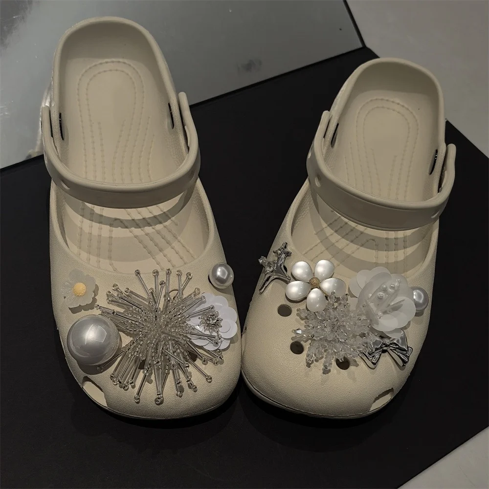 Fashion 1 Set Fairy Style Ballet Shoe Charms with Cat Eye Sea Anemone Flower Pearl Beads and Buckle Decorative Accessories