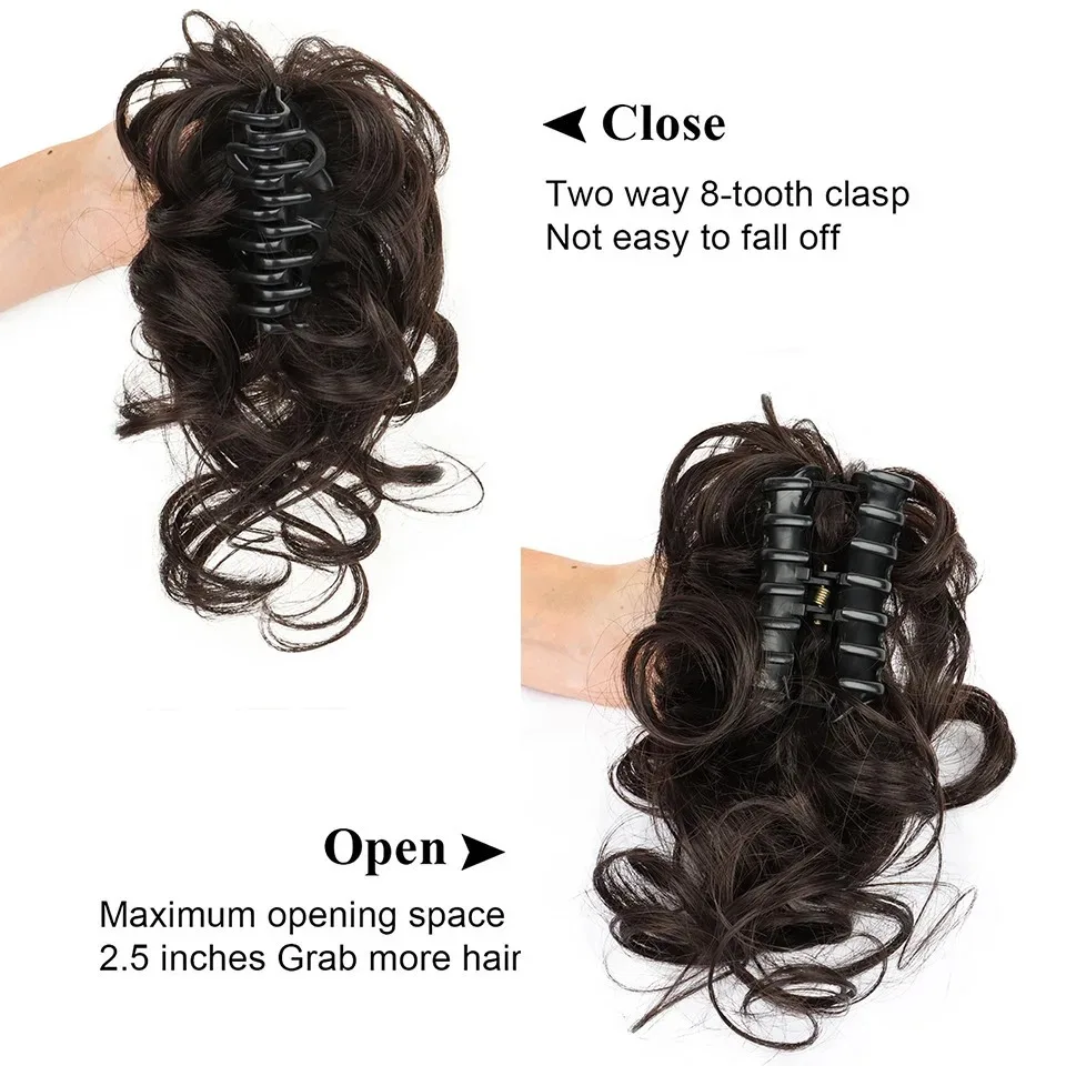 10inch Synthetic Fluffy Short Ponytail Claw Clip Wig Ponytail Extensions Curly Ponytail Ladies Black Brown Hair Clip for Women thumbnail 2