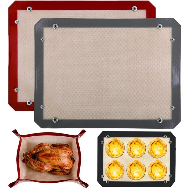 Food Grade Silicone Baking Mat with Buttons, 0.4mm Non-Stick Heat Resistant Oven Liner, Multiple Sizes Reusable Air Fryer Mat