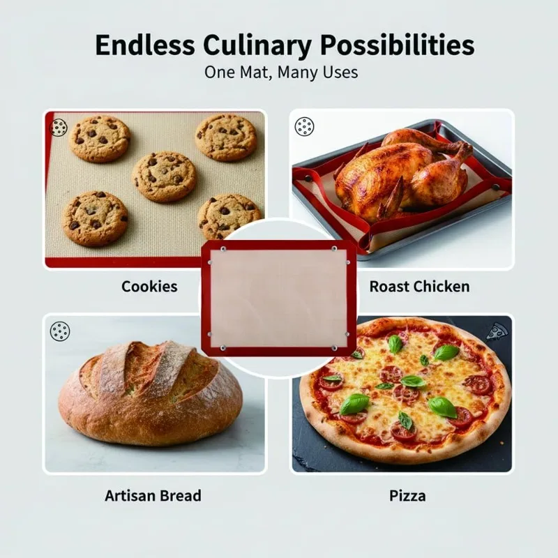 Food Grade Silicone Baking Mat with Buttons, 0.4mm Non-Stick Heat Resistant Oven Liner, Multiple Sizes Reusable Air Fryer Mat thumbnail 6