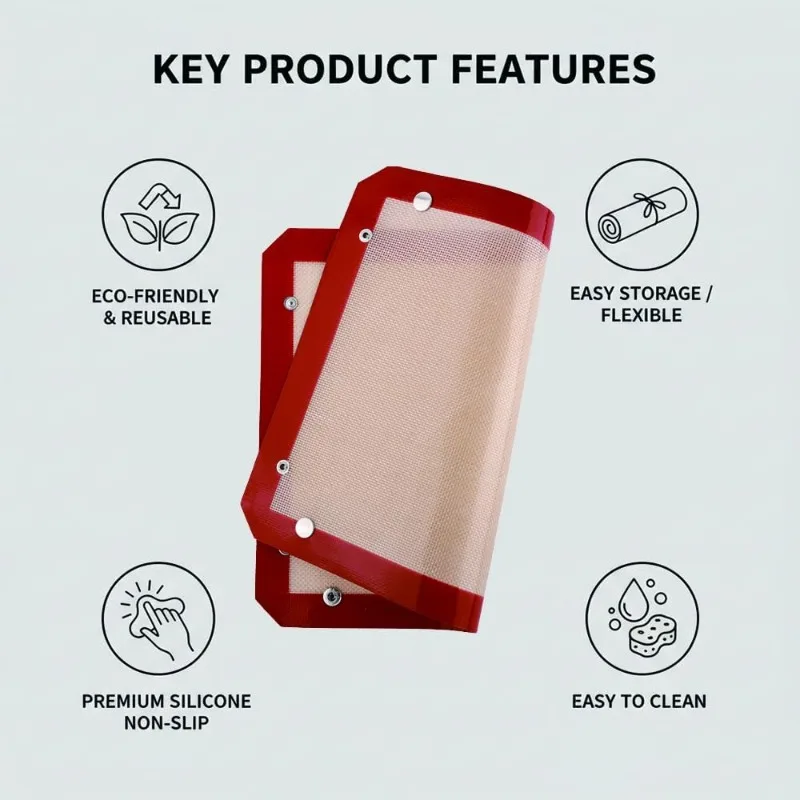 Food Grade Silicone Baking Mat with Buttons, 0.4mm Non-Stick Heat Resistant Oven Liner, Multiple Sizes Reusable Air Fryer Mat thumbnail 4