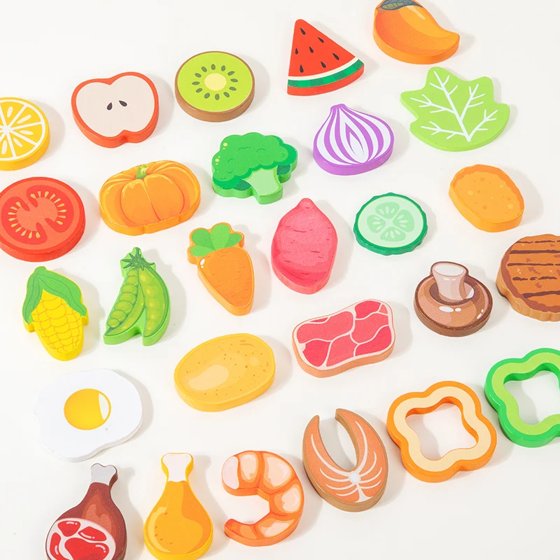 Wooden Simulation Salad Pretend Play Toy Set Simulation Food Accessories Cooking Play Kitchen Toy Game for Kids 2 Years Gift thumbnail 4