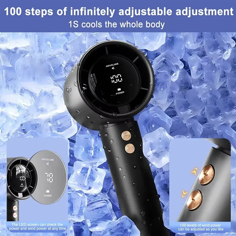 Portable Cooling Fan With Strong Wind Power Ultra Long Battery Life USB Charging LED Power Display Outdoor Travel Handheld Fan thumbnail 3