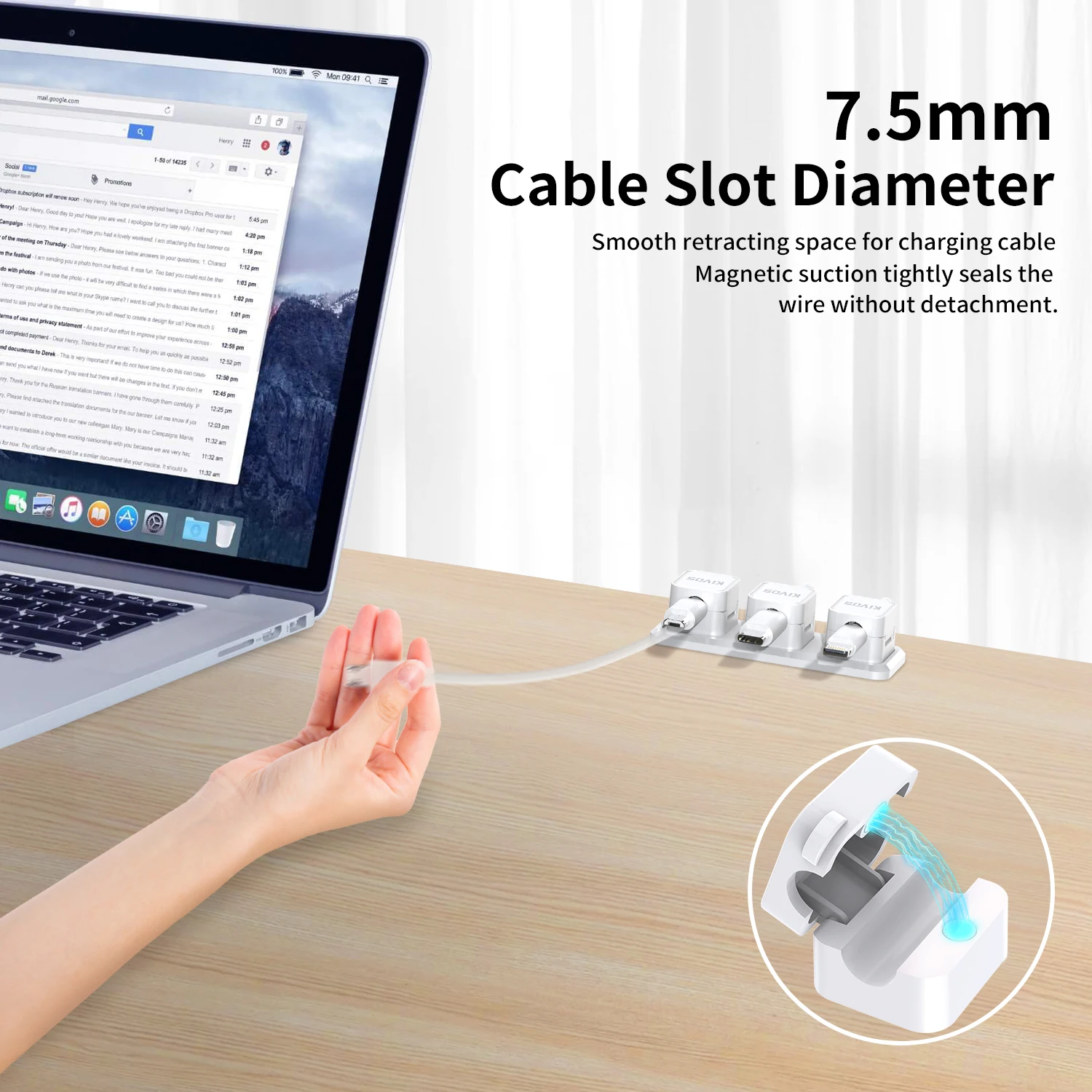 Cord Organizer,Desk Cable Management Clips, Phone Charger Cord Smooth Adjustable，6+1ack thumbnail 2