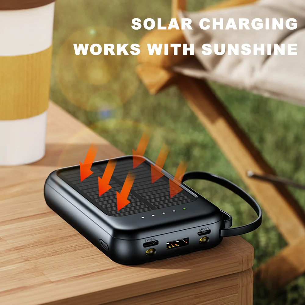 20000mAh Mini Solar Power Bank Built in 4 Cables  Portable External Battery Pack with  LED Light for Cell Phones thumbnail 6