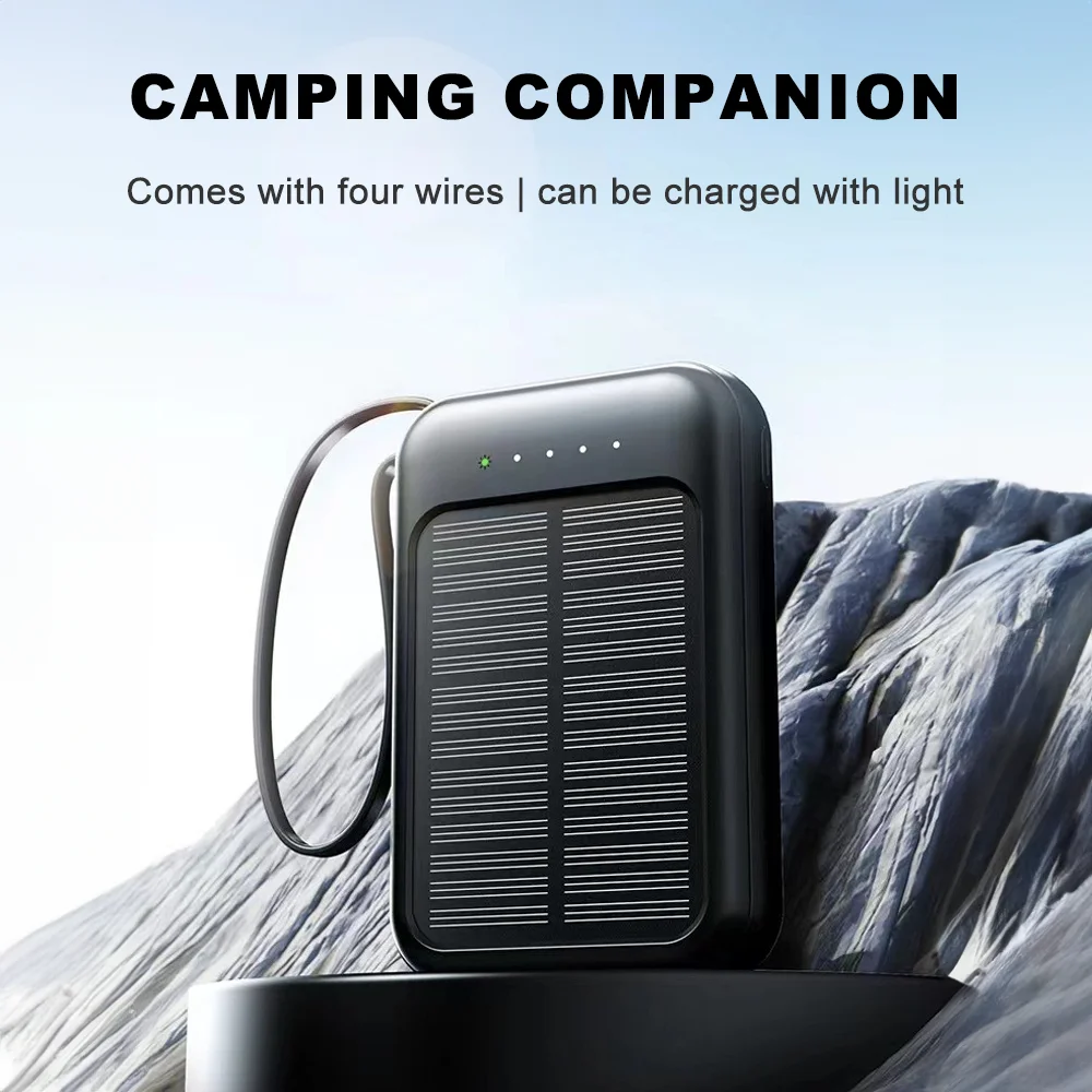 20000mAh Mini Solar Power Bank Built in 4 Cables  Portable External Battery Pack with  LED Light for Cell Phones thumbnail 4