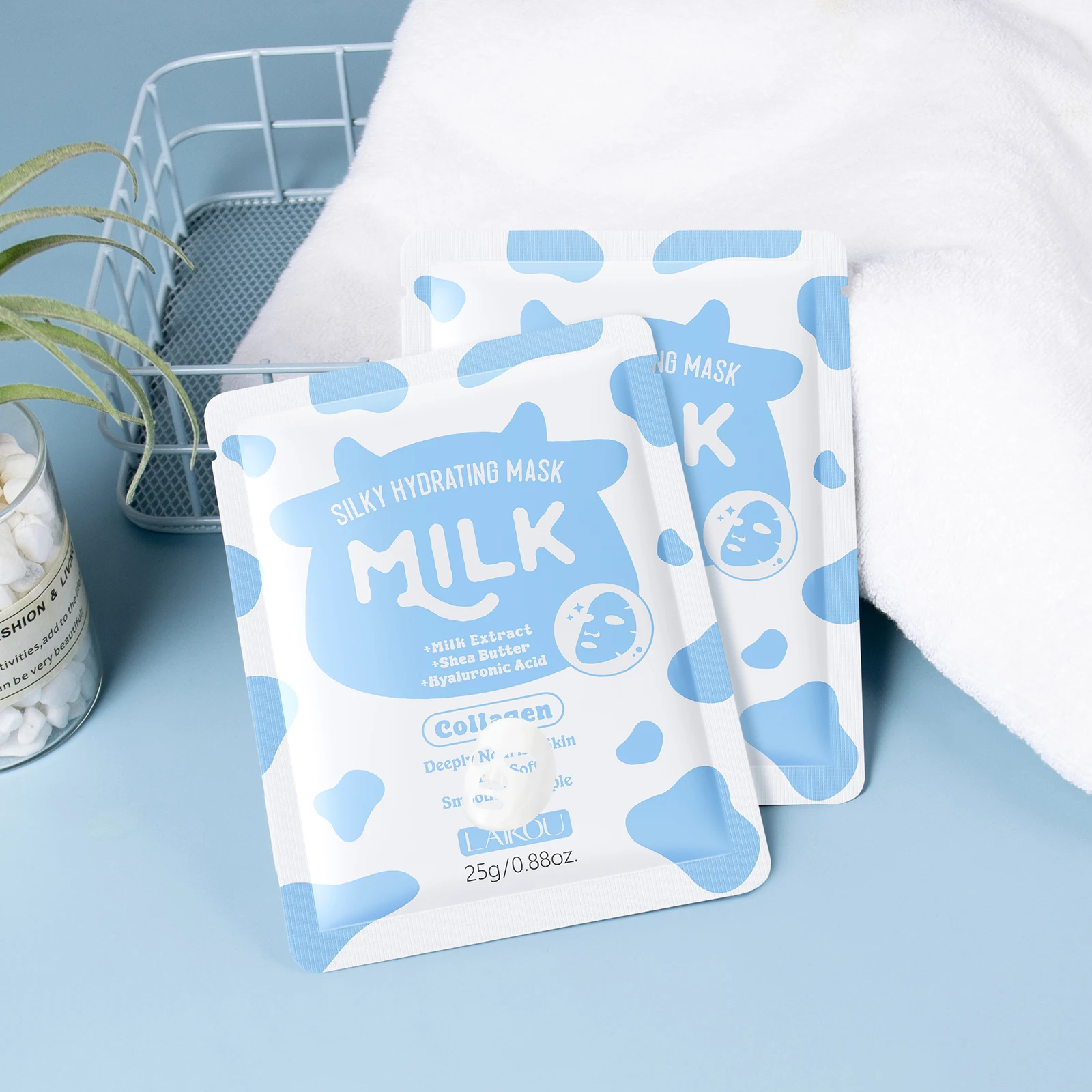 LAIKOU Milk Silky Hydrating Mask Brightening Collagen Sheet Mask Anti-Age Skin Care Moisturizing Face Mask 25g*20pcs thumbnail 5