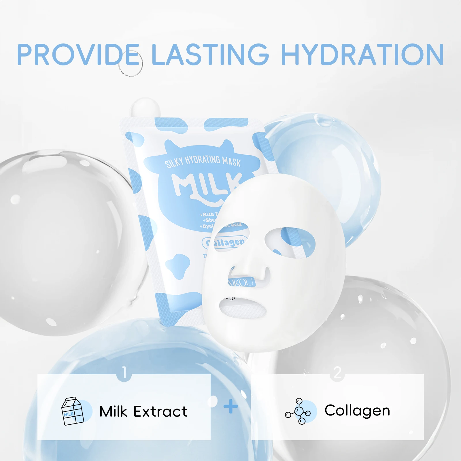 LAIKOU Milk Silky Hydrating Mask Brightening Collagen Sheet Mask Anti-Age Skin Care Moisturizing Face Mask 25g*20pcs thumbnail 6