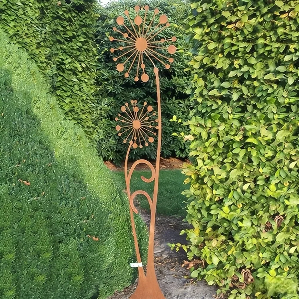 1 Pcs Garden Stakes Rust Decorative Garden Decoration Dandelion Ground Home Garden Decoration Accessories thumbnail 4