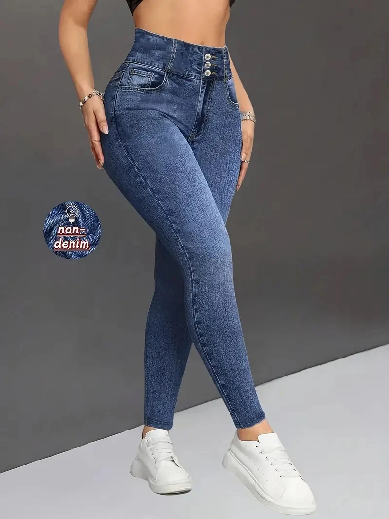 Women's Imitation Comfortable Tummy Control Fitness Gym Yoga Pants Daily Wear Tummy Control Hip Lifting Skinny Yoga Pants thumbnail 2