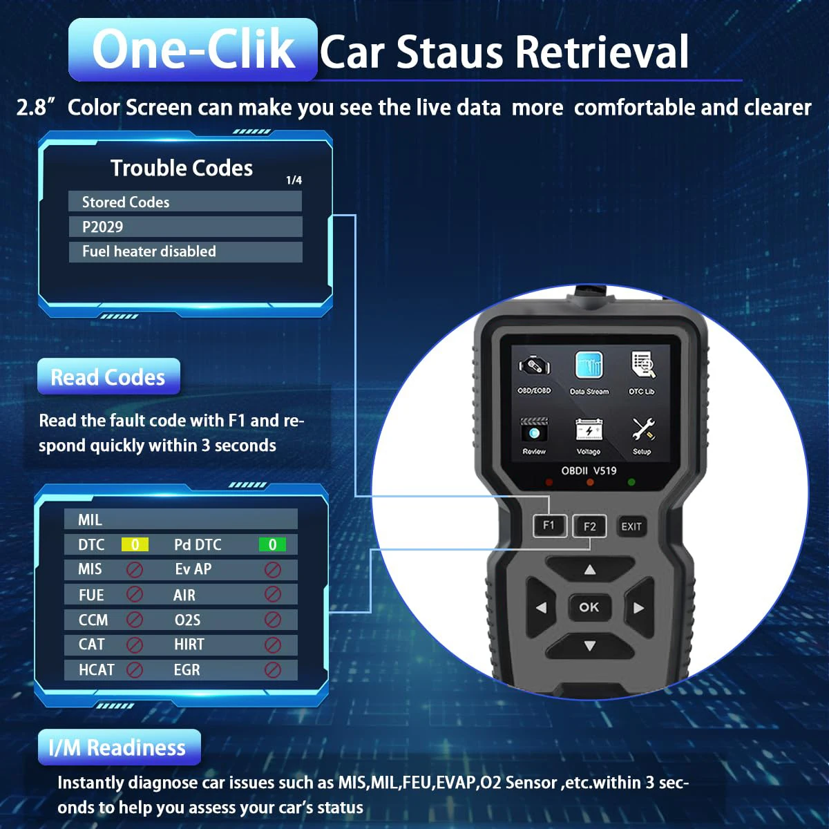 Professional Obd2 Diagnostic Tool for Heavy-Duty Vehicle Repair - Code Reader/Resetter, Supports Real-Time Data Stream, No Battery Required, Compatible with Vehicles from 1996 Onwards (Obdii/Eobd, Mode 6/8), Suitable for Mechanics, DIY Car Repair, Trucks, Motorcycles, Suvs - Compact Design, User-Friendly Control, Durable Equipment, Obd Ii Reader, Automotive thumbnail 6