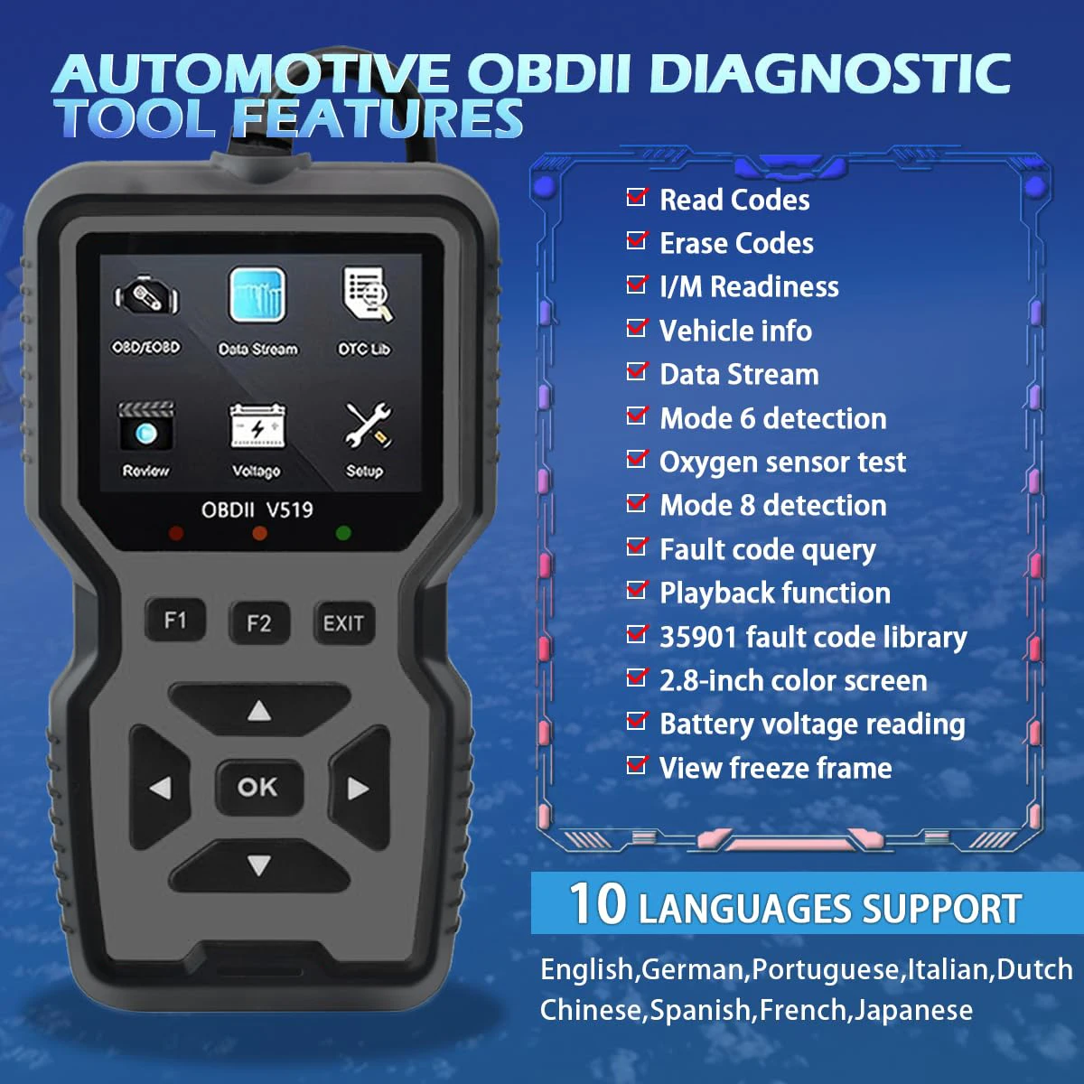 Professional Obd2 Diagnostic Tool for Heavy-Duty Vehicle Repair - Code Reader/Resetter, Supports Real-Time Data Stream, No Battery Required, Compatible with Vehicles from 1996 Onwards (Obdii/Eobd, Mode 6/8), Suitable for Mechanics, DIY Car Repair, Trucks, Motorcycles, Suvs - Compact Design, User-Friendly Control, Durable Equipment, Obd Ii Reader, Automotive thumbnail 2