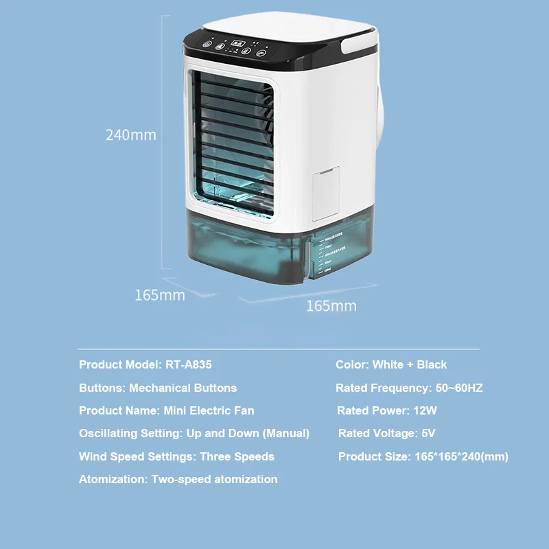 900ml Spray Fan Mini Home Office Dormitory Humidification Cooling Air Conditioning Fan Dual Spray Ice Box Three-speed Fan thumbnail 2