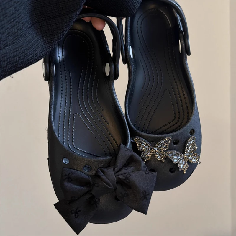New Crystal Butterfly Shoe Charm Fashion Black Large Bow Shoe Decoration Set Women's Ballet DIY Shoes Charms Pack