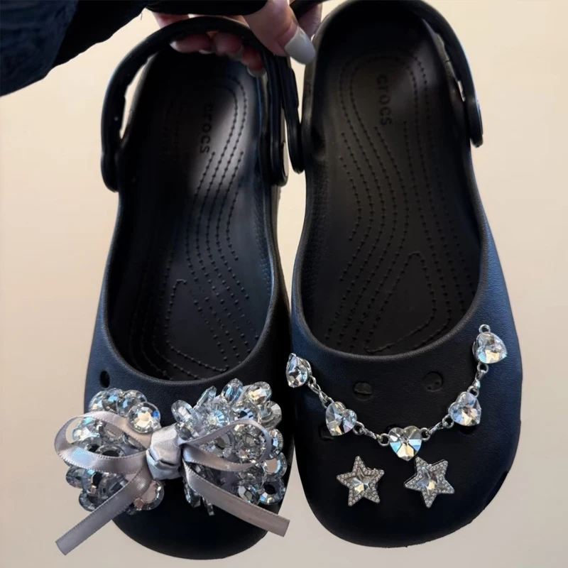New Crystal Butterfly Shoe Charm Fashion Black Large Bow Shoe Decoration Set Women's Ballet DIY Shoes Charms Pack thumbnail 6