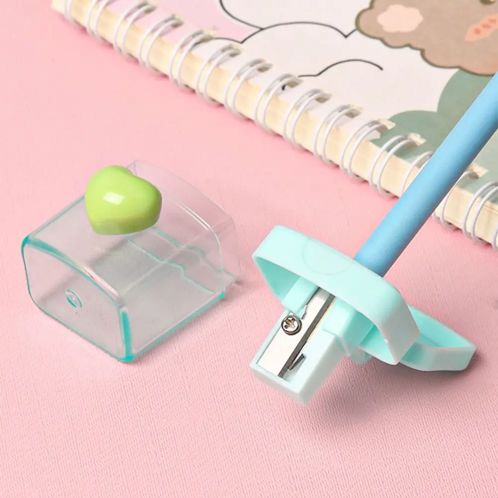 Cute 1/2 Holes Pencil Sharping Tools With Cover Transparent Pencil Sharpener Writing Heart Pencil Cutter Award Gifts thumbnail 2