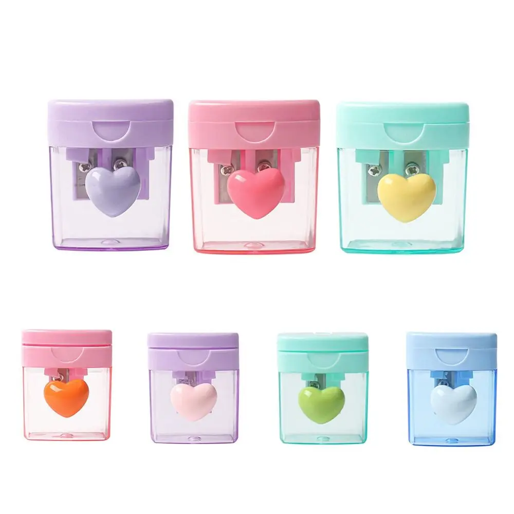 Cute 1/2 Holes Pencil Sharping Tools With Cover Transparent Pencil Sharpener Writing Heart Pencil Cutter Award Gifts thumbnail 6