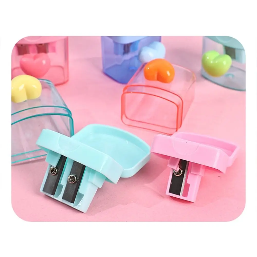 Cute 1/2 Holes Pencil Sharping Tools With Cover Transparent Pencil Sharpener Writing Heart Pencil Cutter Award Gifts thumbnail 3