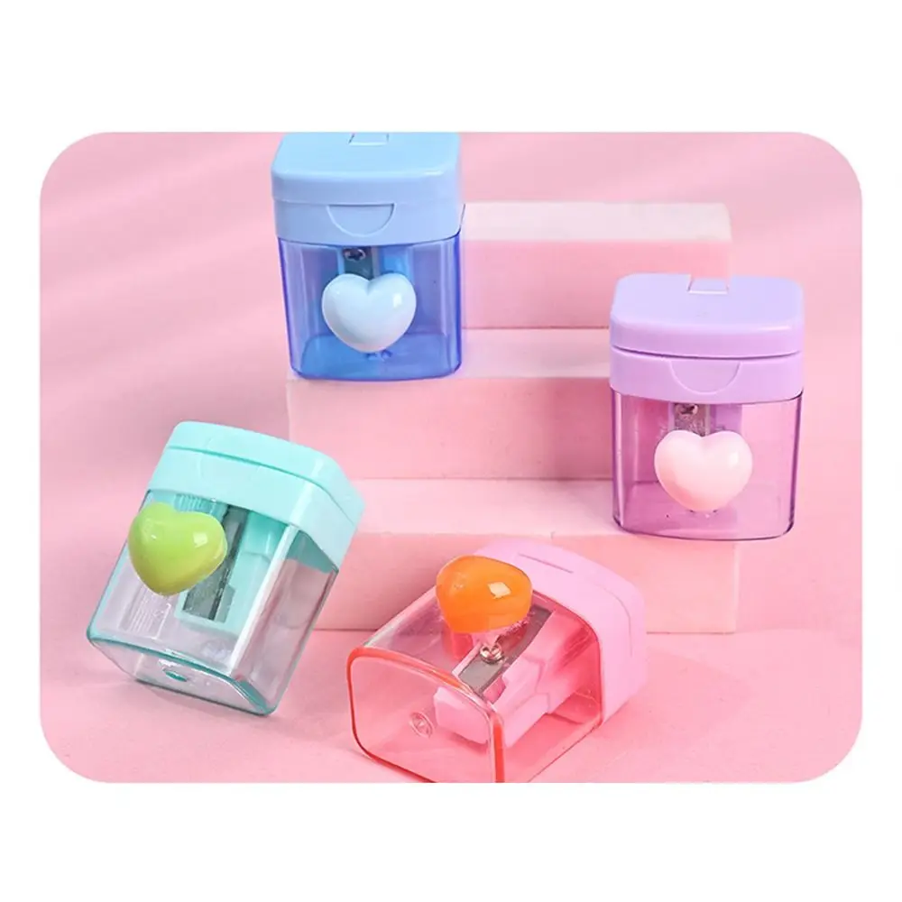 Cute 1/2 Holes Pencil Sharping Tools With Cover Transparent Pencil Sharpener Writing Heart Pencil Cutter Award Gifts thumbnail 5