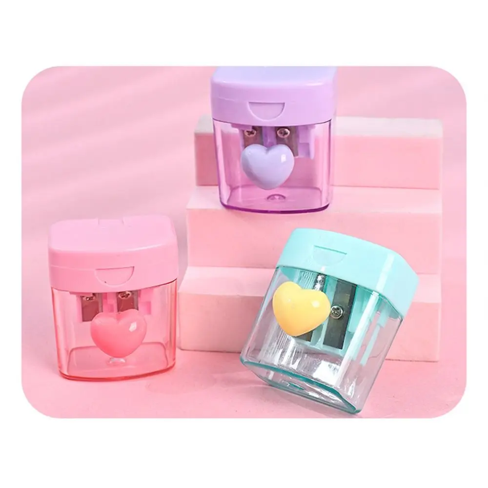 Cute 1/2 Holes Pencil Sharping Tools With Cover Transparent Pencil Sharpener Writing Heart Pencil Cutter Award Gifts thumbnail 4
