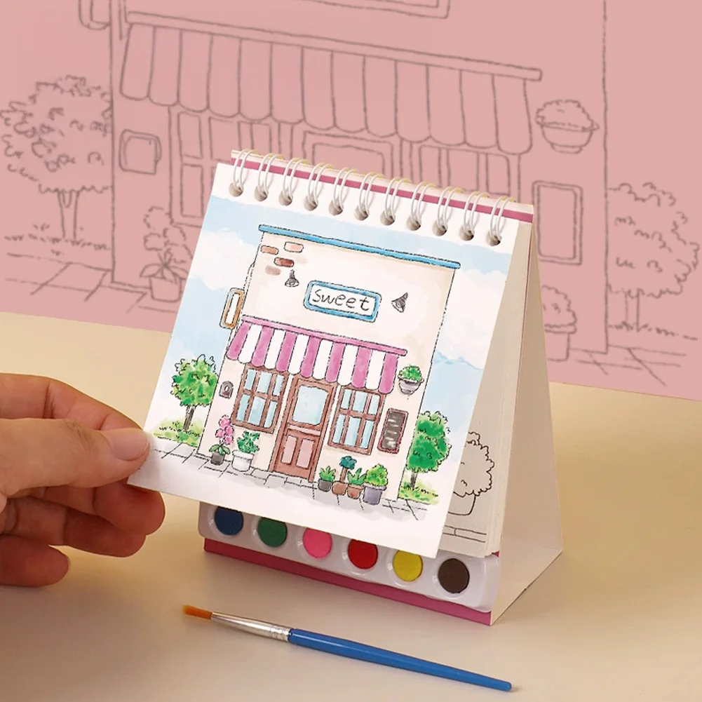 DIY Graffiti Discovery Set Coil Stand, Paint Embedded Watercolor Book for Desktop Decor DIY Coloring Book Art Kit thumbnail 4