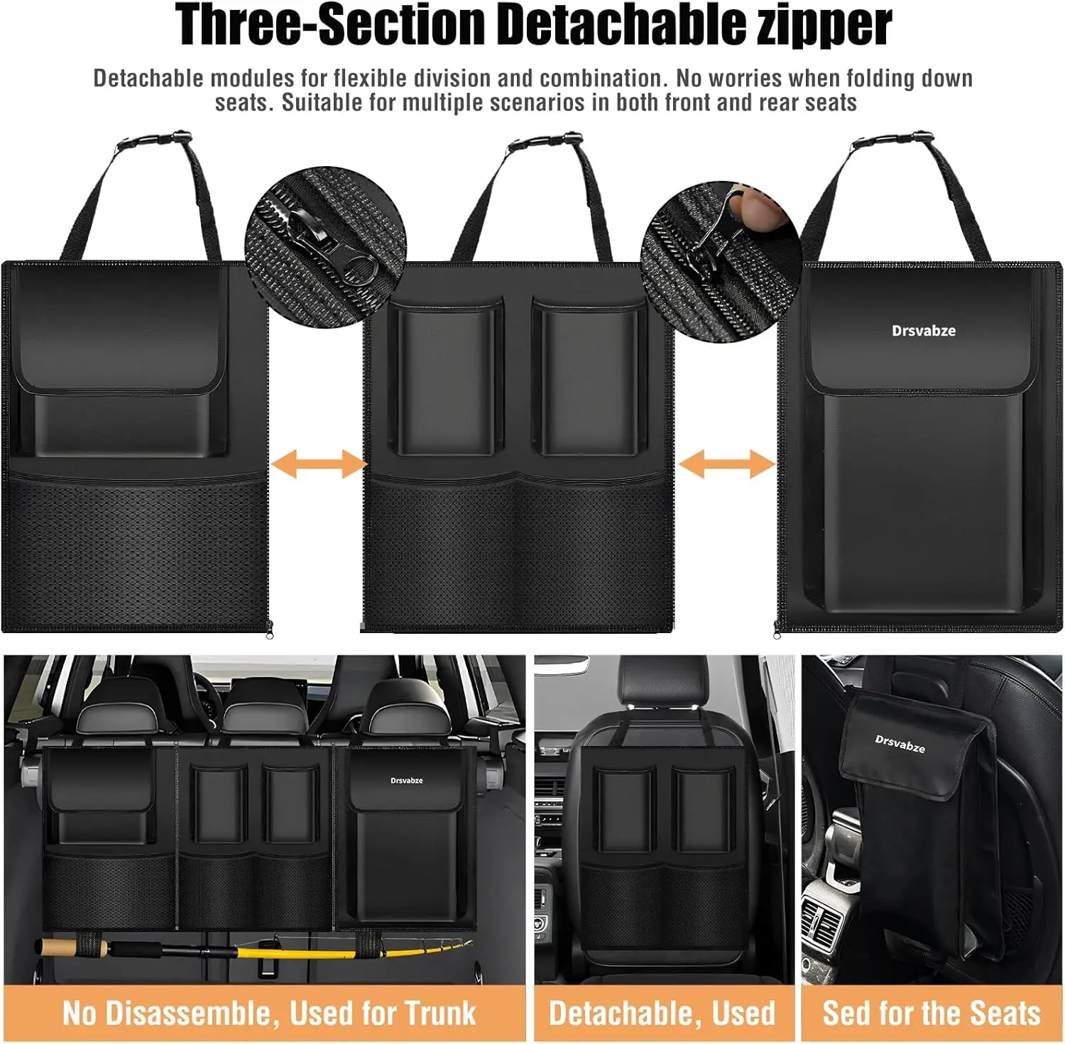 Hanging Trunk Organizer for SUV,Detachable Seat Back Design with Zipper,7 Pocket Storage,Waterproof and Scratch-Resistant Leathe thumbnail 2