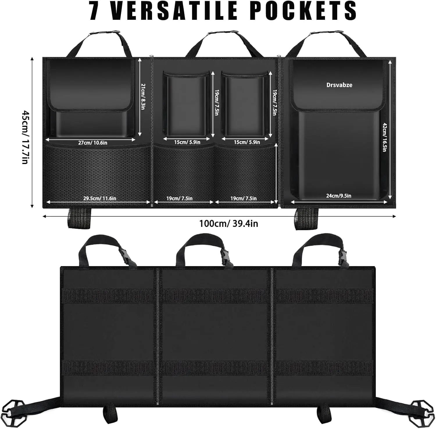 Hanging Trunk Organizer for SUV,Detachable Seat Back Design with Zipper,7 Pocket Storage,Waterproof and Scratch-Resistant Leathe thumbnail 4
