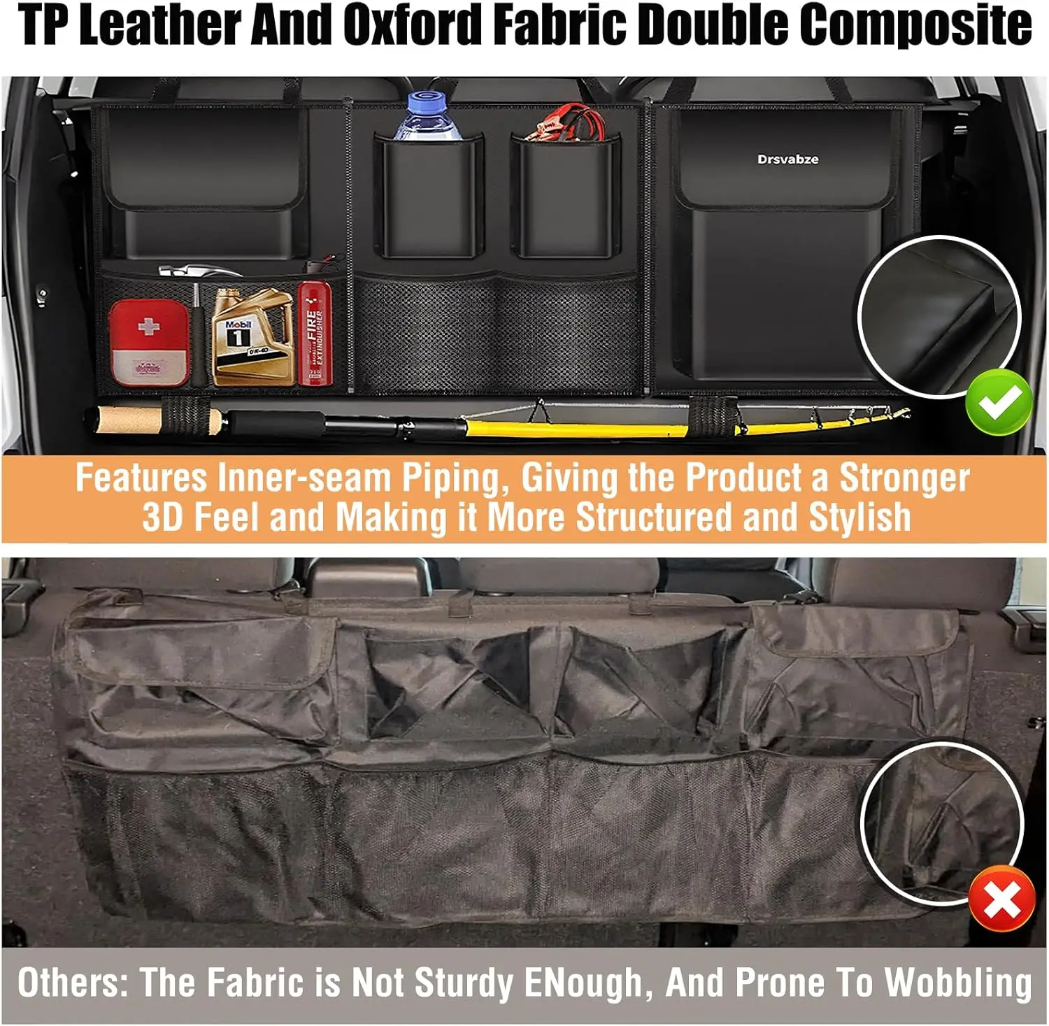 Hanging Trunk Organizer for SUV,Detachable Seat Back Design with Zipper,7 Pocket Storage,Waterproof and Scratch-Resistant Leathe thumbnail 3