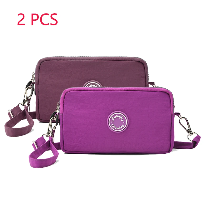 2 PCS Multi Zipper Crossbody Bag for Women Waterproof Nylon Phone Purse Wristlet Wallet Shoulder Bag for Travel Daily Use thumbnail 6