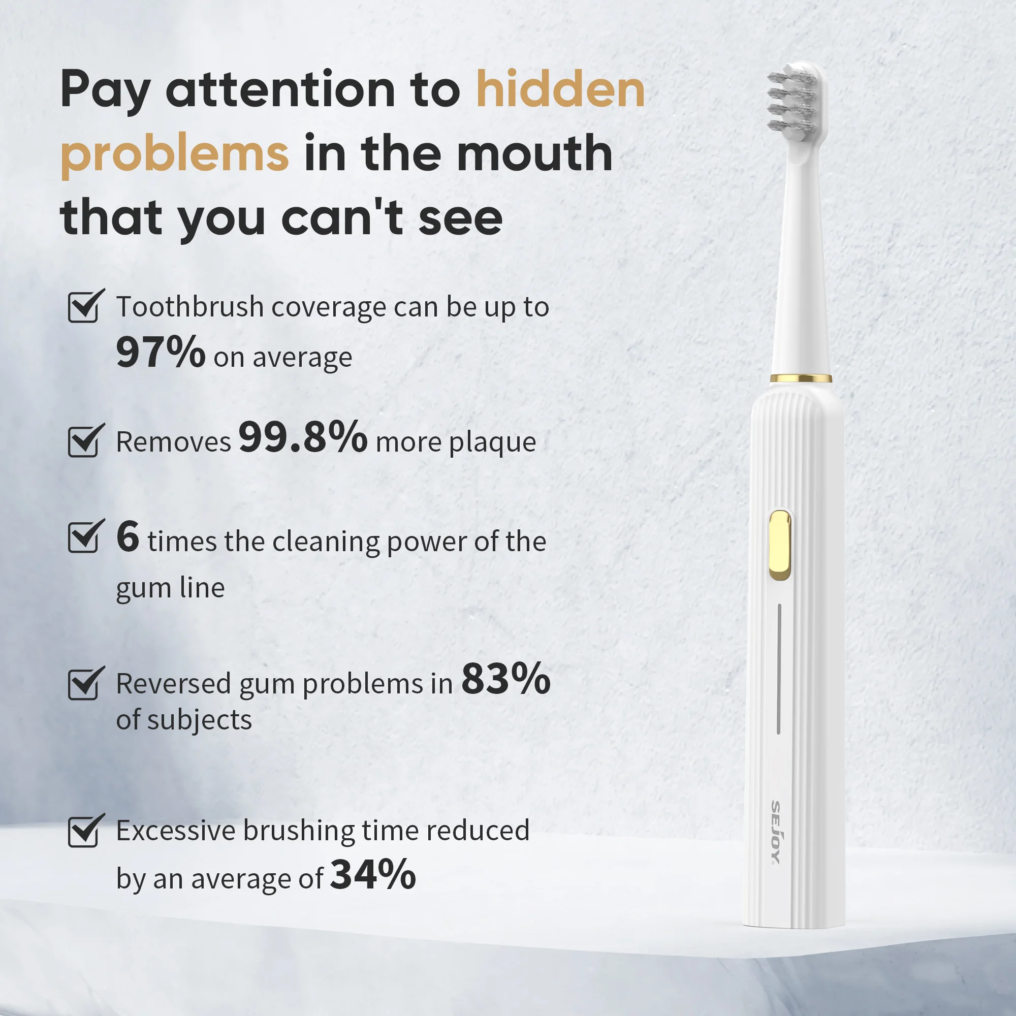 SEJOY Electric Toothbrush with 12 Brush Heads, Rechargeable Sonic Electric Tooth brush with 25500 VPM Deep Clean 5 Modes thumbnail 2