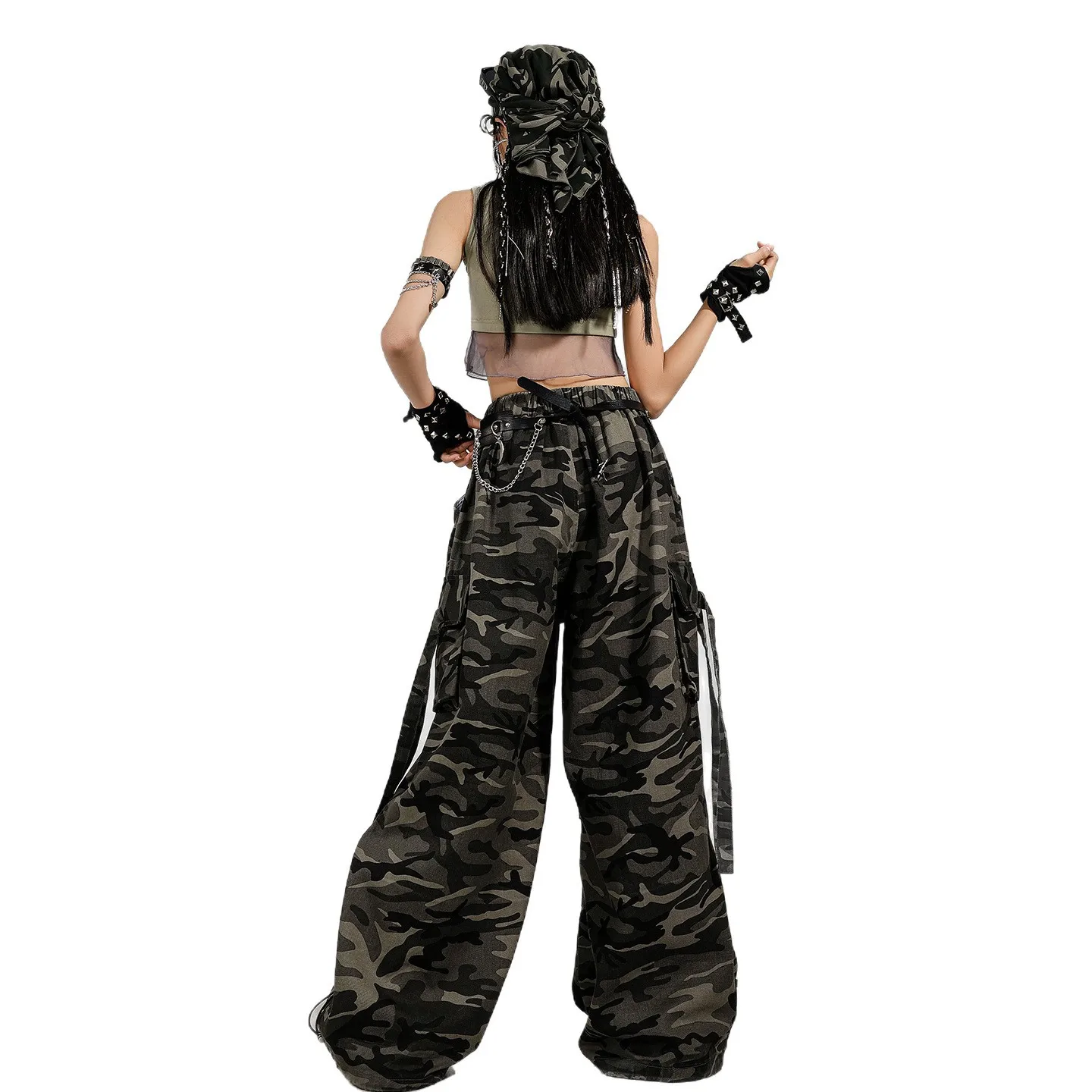 Girls K-pop Cool Crop Top Camouflage Cargo Pants Kids Hip Hop Streetwear Costume Child Jazz Girl Group Street Dance Clothes Sets thumbnail 6
