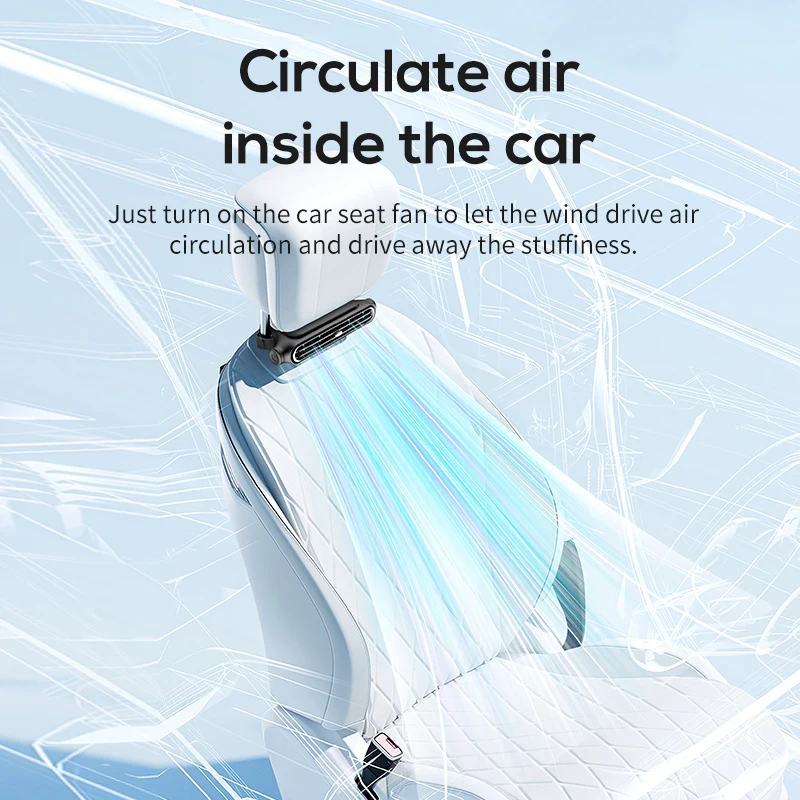 Car Seat Cooling Fan 3 Speed Adjustable 5V USB Headrest Air Cooler 3000mAh Rechargeable or Plug-in Backseat Ventilation Fan thumbnail 3