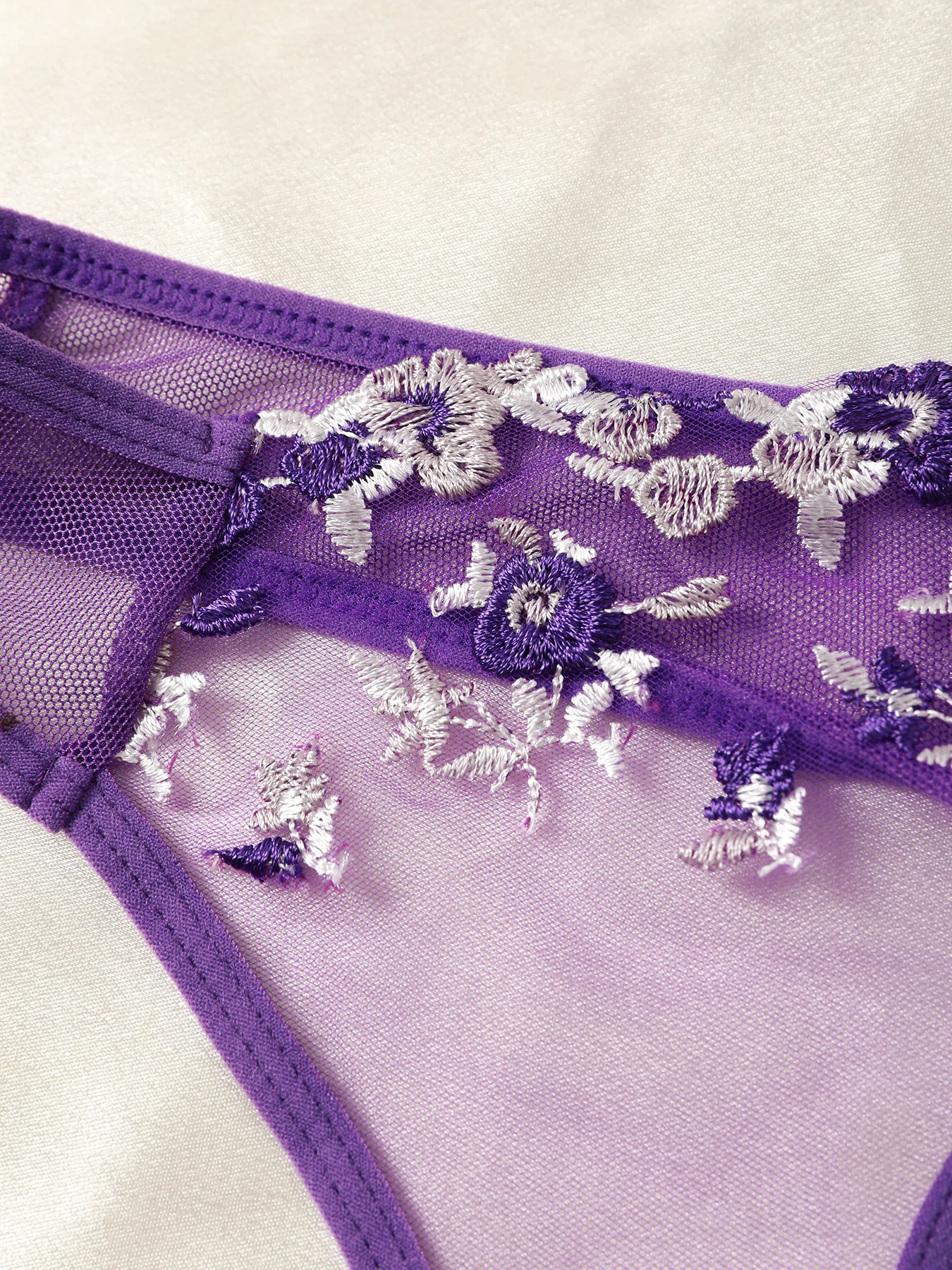 Purple Fancy Lingerie Set Female Underwear Embroidery Flower Bra And Panty Sets Women Outfits thumbnail 6