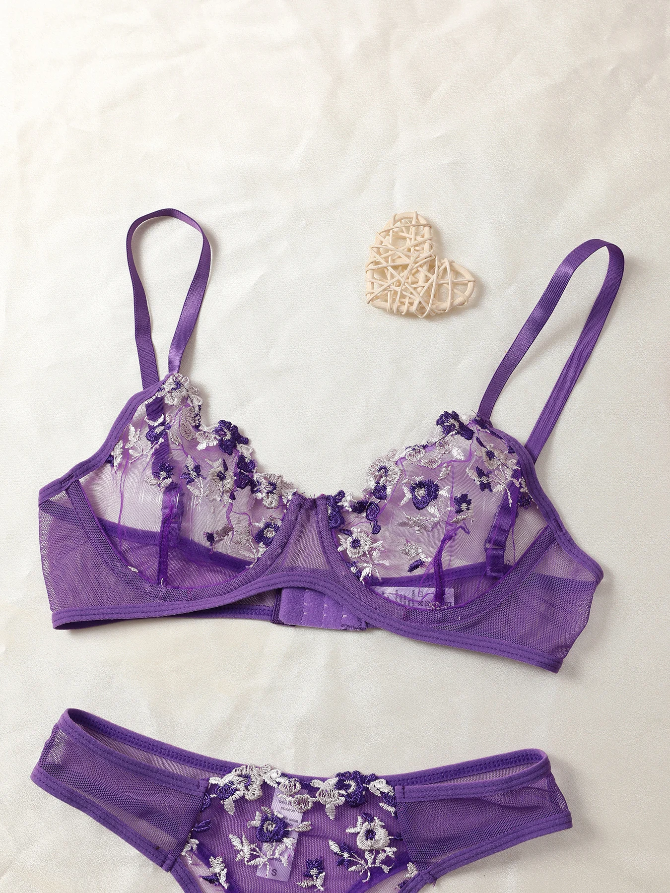 Purple Fancy Lingerie Set Female Underwear Embroidery Flower Bra And Panty Sets Women Outfits thumbnail 3