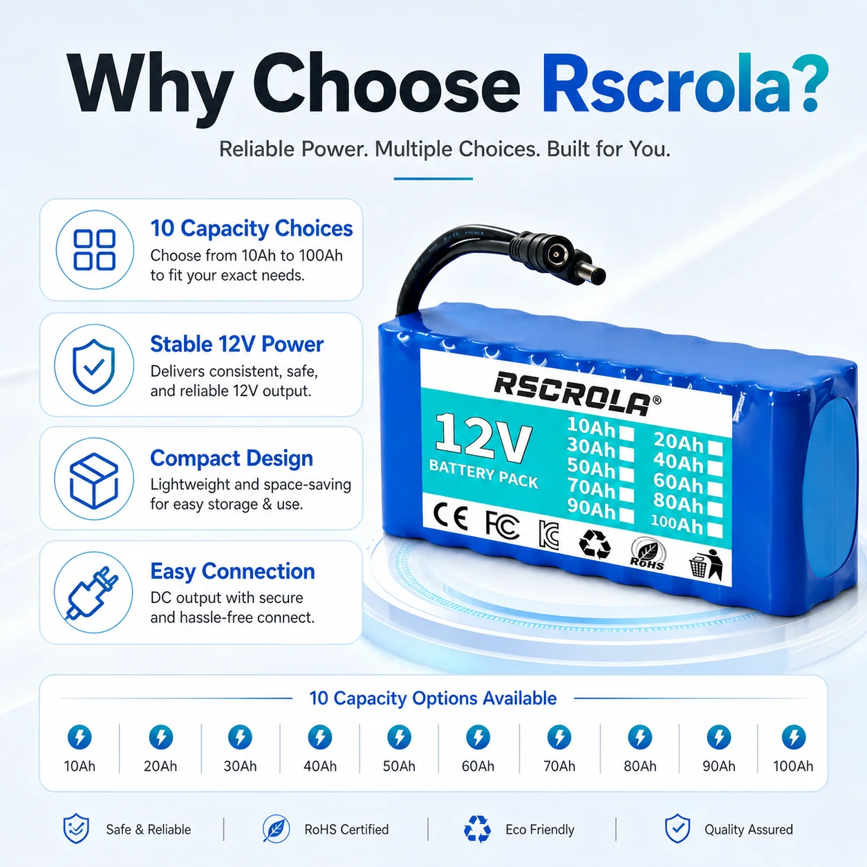 Rechargeable 12V 18650 Lithium Battery Pack with BMS, for Solar, LED Light, RC Model, Power Supply, Long Cycle Life with Charger thumbnail 3