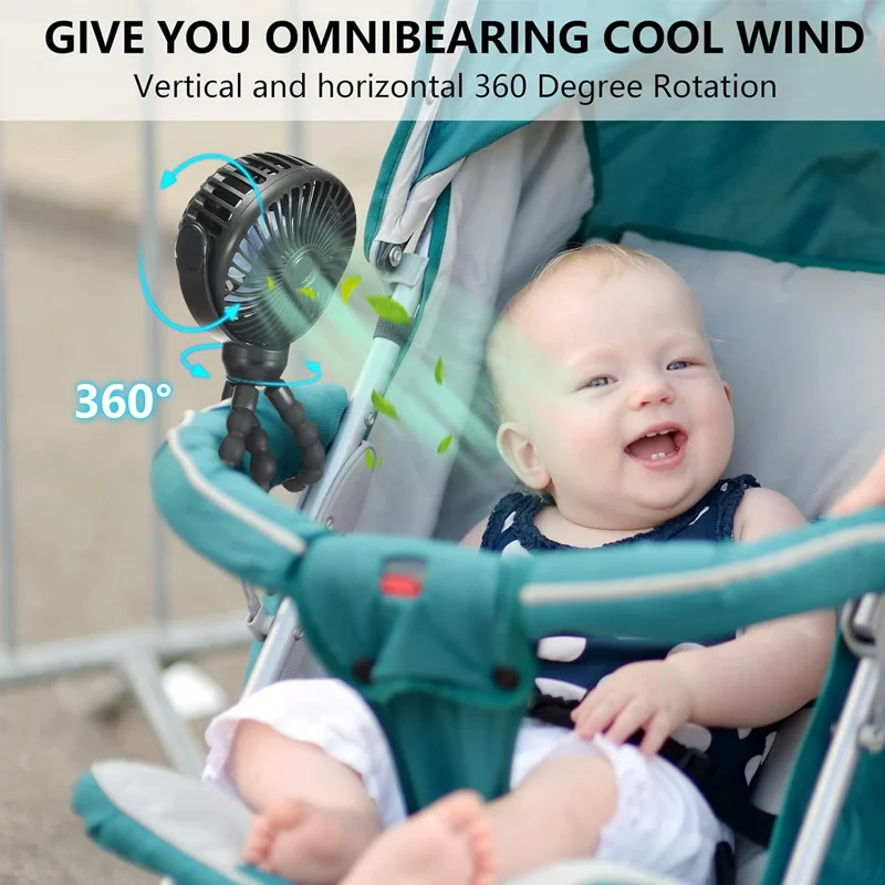 Portable Small Fan With USB Charging Capable Of Winding 360 Degree Rotating Octopus Fan Suitable For Outdoor Baby Strollers thumbnail 2