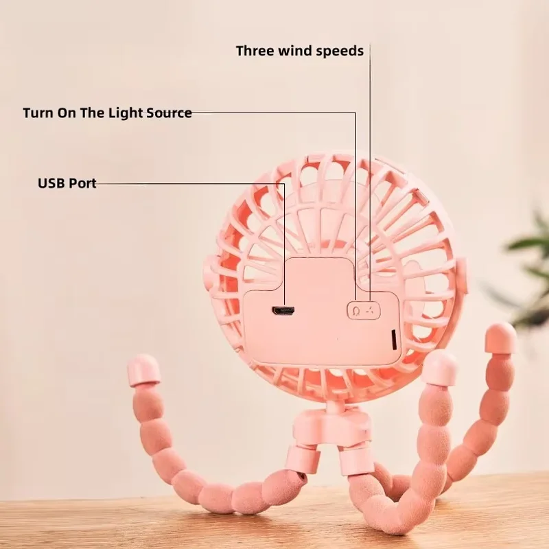 Portable Small Fan With USB Charging Capable Of Winding 360 Degree Rotating Octopus Fan Suitable For Outdoor Baby Strollers thumbnail 4