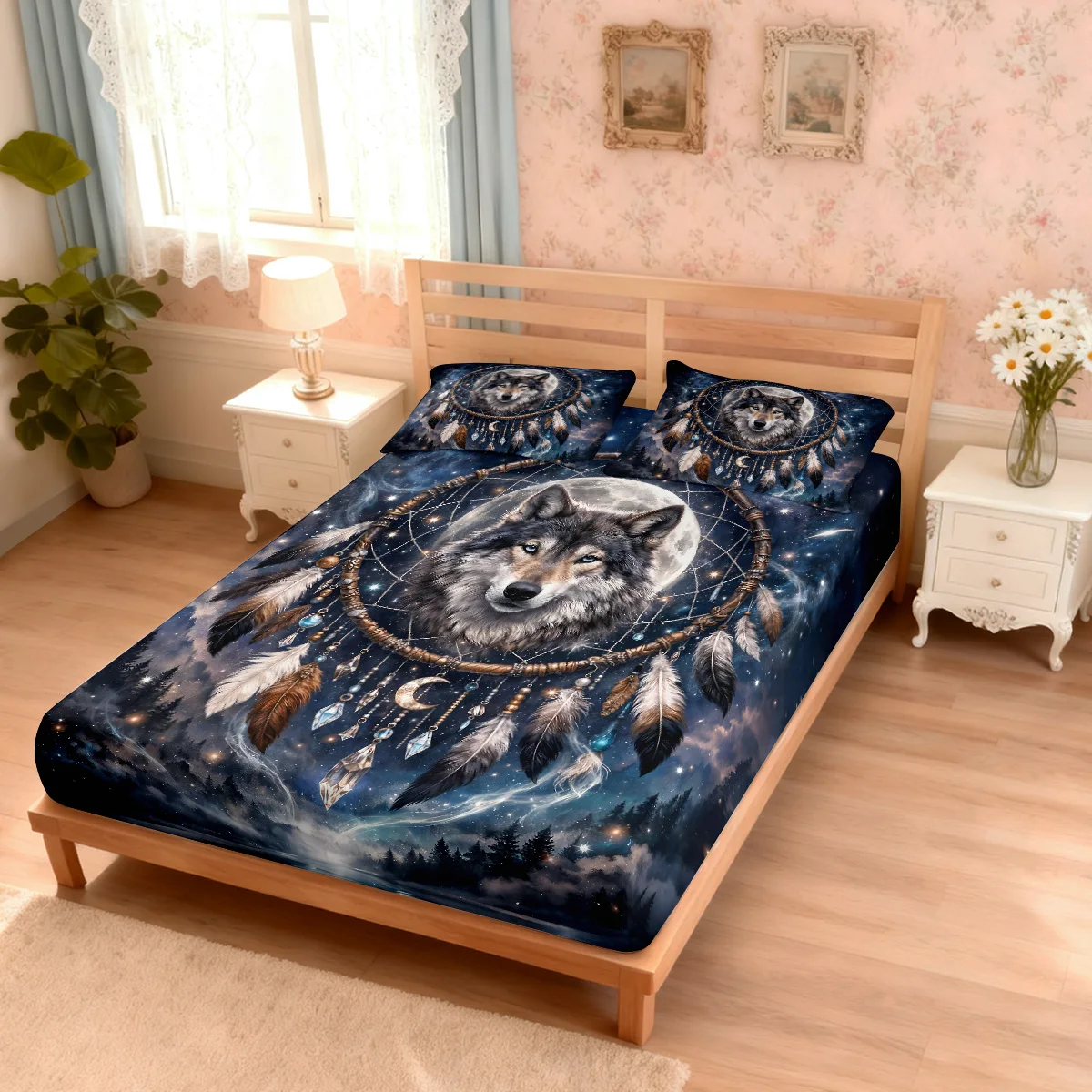 3pcs Fierce Wolf Printed Chipless Bed Sheet Set Multiple Sizes Soft and Comfortable Bedding Bedroom Decoration, Machine Washable thumbnail 5