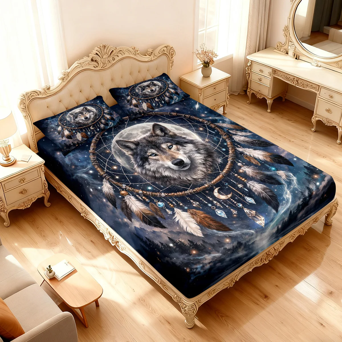 3pcs Fierce Wolf Printed Chipless Bed Sheet Set Multiple Sizes Soft and Comfortable Bedding Bedroom Decoration, Machine Washable thumbnail 4