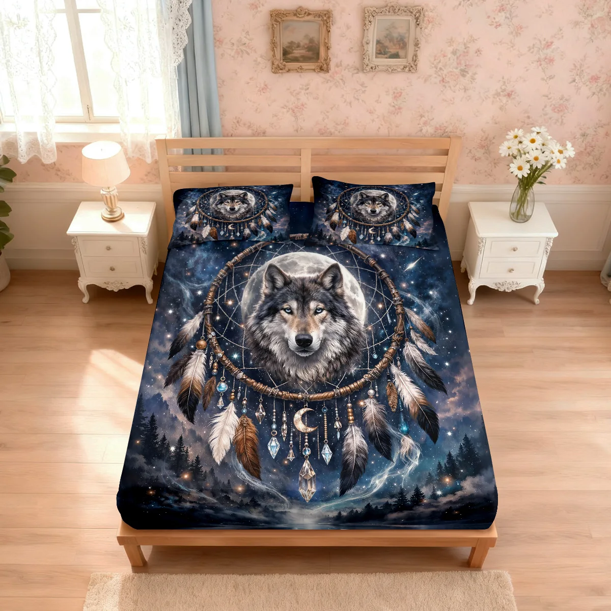 3pcs Fierce Wolf Printed Chipless Bed Sheet Set Multiple Sizes Soft and Comfortable Bedding Bedroom Decoration, Machine Washable thumbnail 6