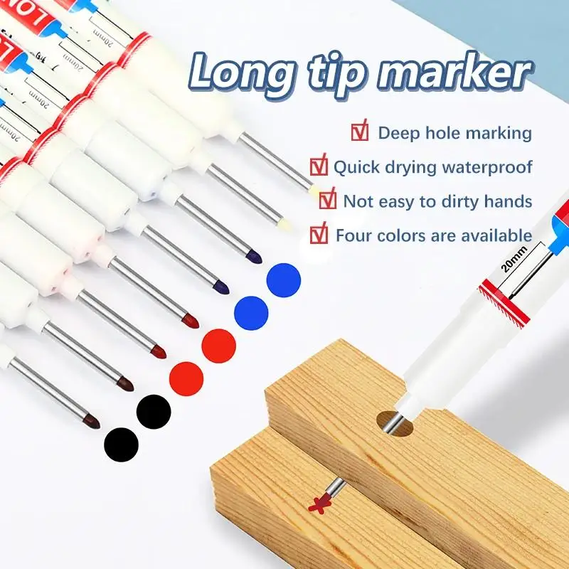 4 Colors 20mm Deep Hole Marker Pen Bathroom Waterproof Woodworking Tile Glass Metal Multi-purpose Long Head Oil Markers Pencil thumbnail 2