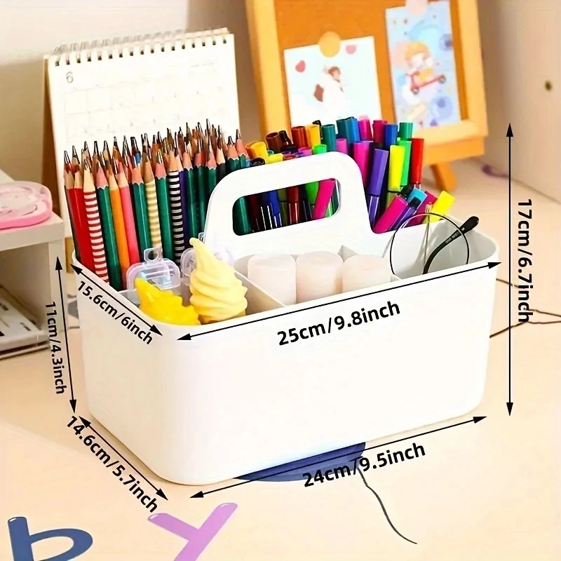 5-Compartment Plastic Storage Basket with Handle, Portable Office Desk Organizer for Pens, Pencils, Stationery, Mixed Color thumbnail 5