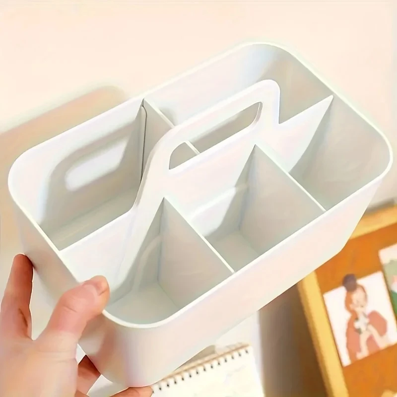 5-Compartment Plastic Storage Basket with Handle, Portable Office Desk Organizer for Pens, Pencils, Stationery, Mixed Color thumbnail 3