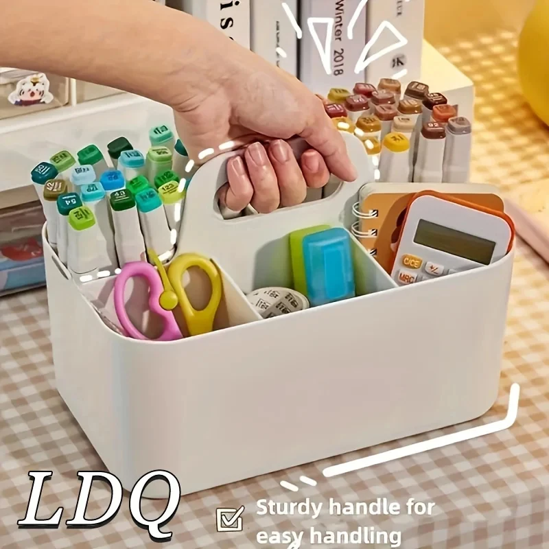 5-Compartment Plastic Storage Basket with Handle, Portable Office Desk Organizer for Pens, Pencils, Stationery, Mixed Color thumbnail 4