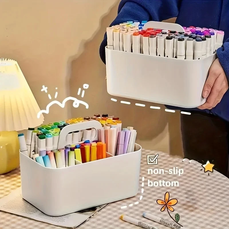 5-Compartment Plastic Storage Basket with Handle, Portable Office Desk Organizer for Pens, Pencils, Stationery, Mixed Color thumbnail 6