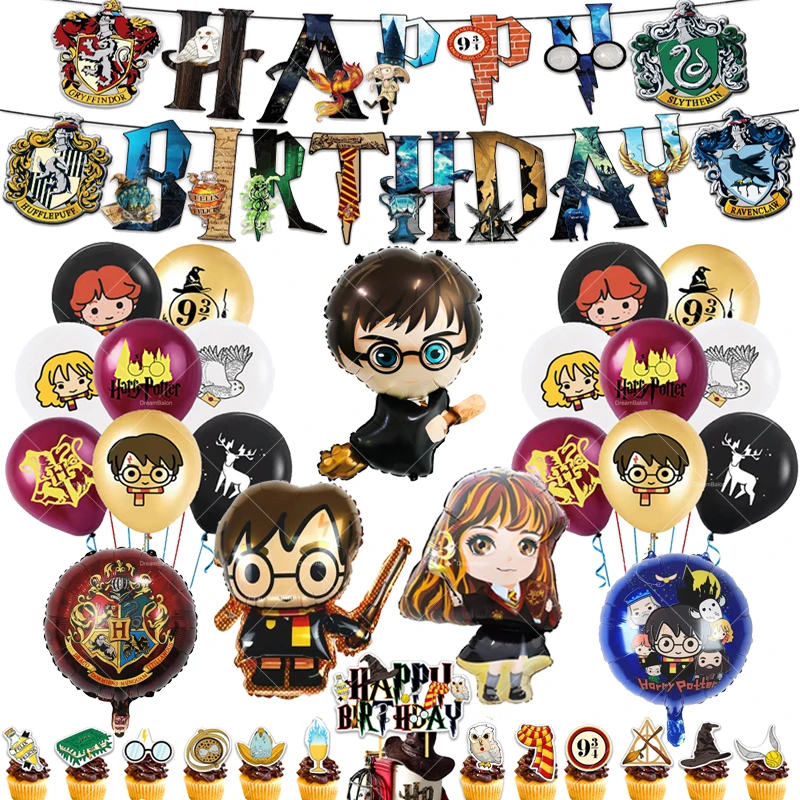 Potters Hogwarts Balloon Background Owl School Pottering Happy Birthday Banner Party Decoration Cake Topper Disposable Tableware